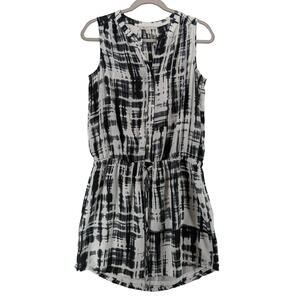Lila Rose Abstract Print Dress Small Black White Cinched‎ Waist Sheath Sundress